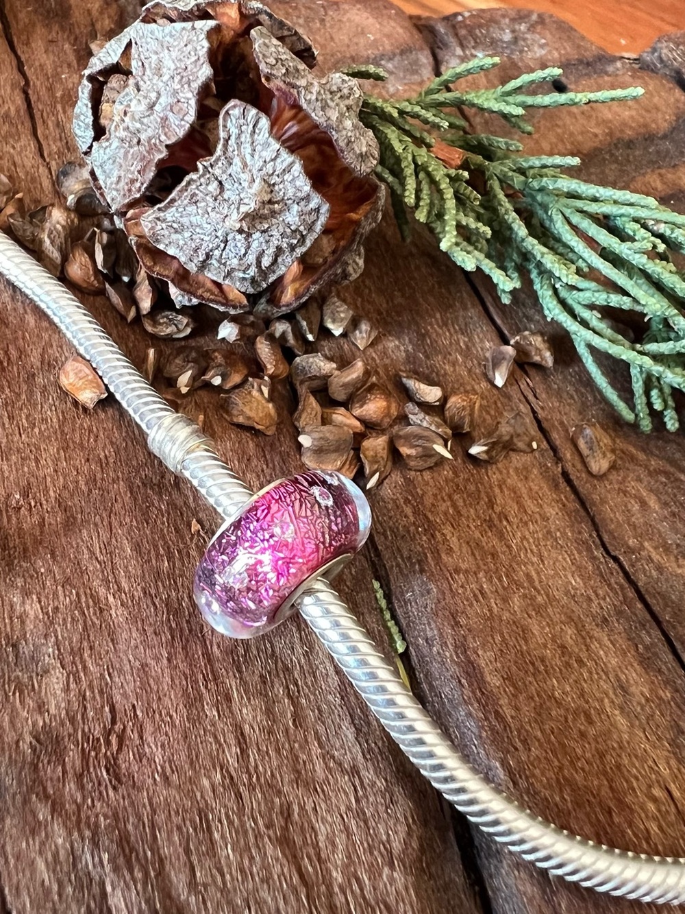 Chamilia Persian Pink Rose Murano Swarovski Cz Pink Glass Charm Bead Fuchsia